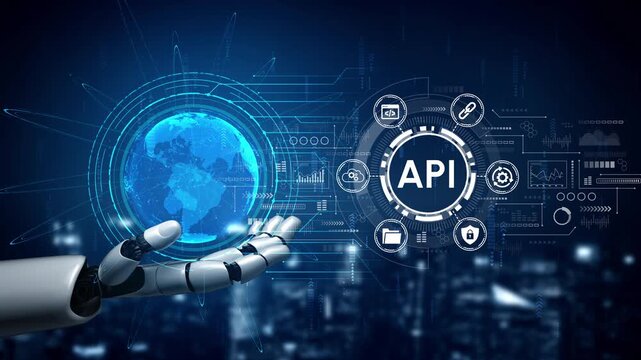Futuristic Robotic Hand Reaching Towards Digital Globe Representing Technology, Automation, Data, and API Integration with Abstract Background in Cyber Environment. Entropy.