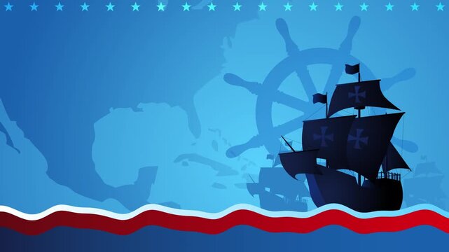 Columbus Day Historical Exploration Sailing Ship Motion Background with Copyspace