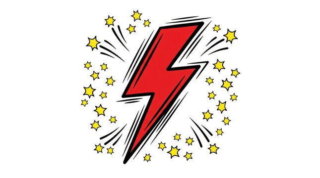 Red lightning bolt comic vector design isolated on transparent background