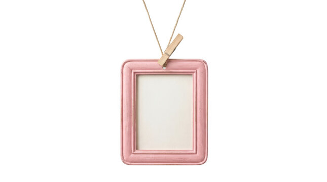 Pink picture frame with clothespin isolated on white isolated on transparent background