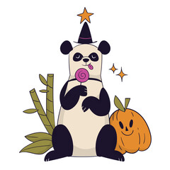 Adorable panda enjoying Halloween treats © Vexels