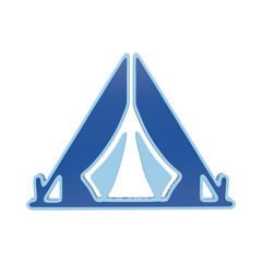 3D camping tent icon featuring a simple triangular structure in shades of blue on a transparent background, for outdoor recreation, and travel industry visualization © Zilkasun