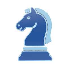 A 3D blue chess knight icon representing a horse piece, featuring a light blue outline and dark blue fill, isolated on a white background © Zilkasun
