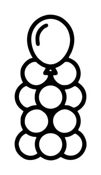 Hand-drawn black outline vector icon illustration of a stacked balloon column tower featuring one tall balloon on top of four pairs of round balloons arranged in a vertical decorative party arch