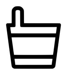 Hand-traced vector icon of a classic wooden sauna bucket with arched handle, minimalist black outline illustration for spa and wellness graphics, isolated on white background © Salma