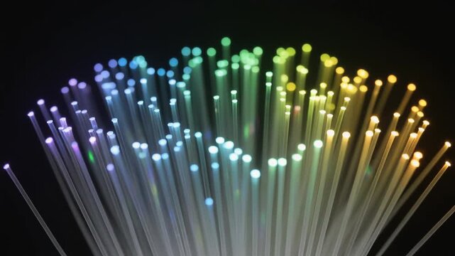 Fiber Optic Strands Glowing With Colorful Light, Abstract Technology Background