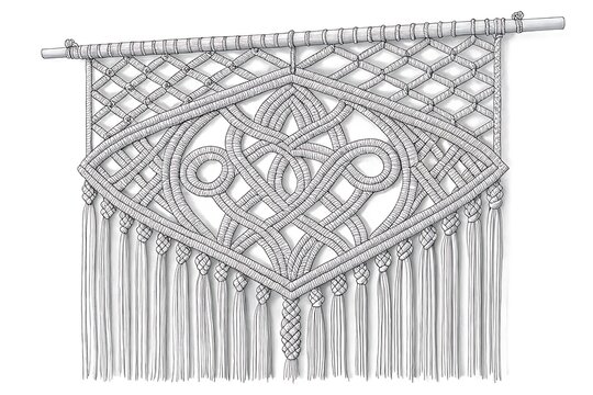 Intricate macram&eacute; wall hanging with fringe and eye design