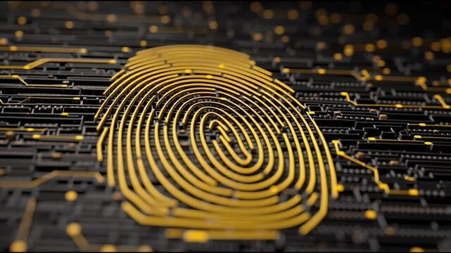 fingerprint on a black background social media innovative cyber security network, using interconnected nodes to represent business partnerships on the Smart digital Innovation city with connection net