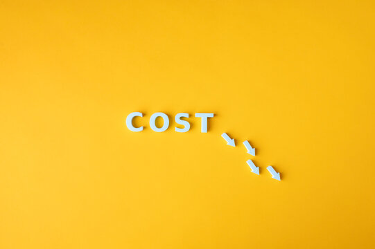 Cost reduction, decreasing expenses and savings concept with downward arrows