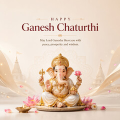 Naklejka premium Ganesh Chaturthi social media post with creative Lord Ganesha idol and lotus flowers