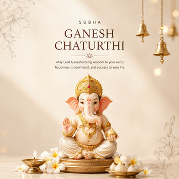 Creative Ganesh Chaturthi social media post with Lord Ganesha idol and festive decor