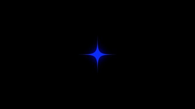Abstract golden and blue star burst motion graphics with shining light flare particles, magical twinkle dust trail loop, cinematic glitter overlay on black background 4k.