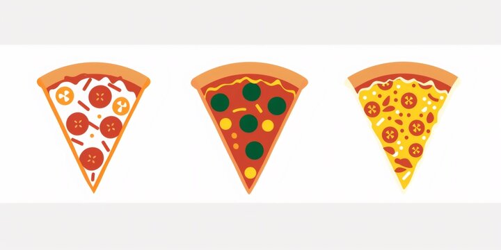 Three different pizza slices with various toppings vector illustration