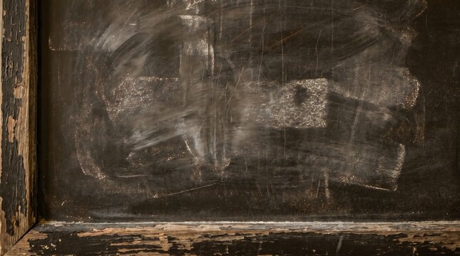 Old rustic wooden blackboard with texture and signs of heavy use in a classroom setting