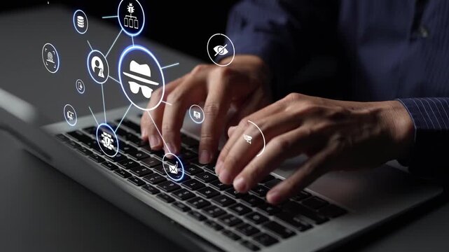 Cyber security icons show cyber attack defense, malware protection, and data security. Cybersecurity prevents hacking, ensures safety, and strengthens cyber attack resilience. Funnel