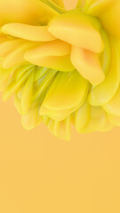 Fototapeta premium Stylized yellow abstract floral backdrop rendered in 3D with layered smooth petals. Ideal for bright phone wallpapers, artistic social media stories, and clean minimalist graphic visual setups.
