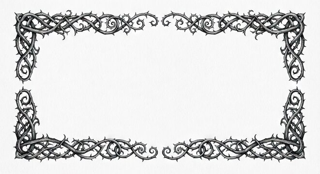 Black thorny vine rectangular frame on clean white background