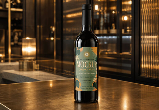 Wine Bottle Brass Counter Mockup