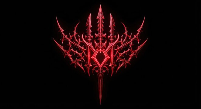 Red glowing sharp emblem on black background