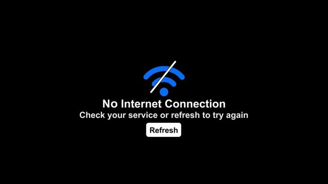 No Internet Connection Error Screen with Disconnected WiFi Icon and Refresh Button Animation