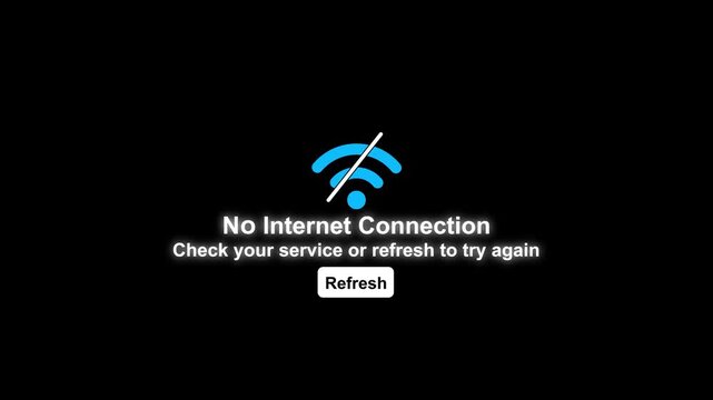 No Internet Connection Error Screen with Disconnected WiFi Icon and Refresh Button Animation