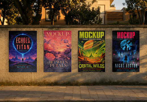 Four Posters Golden Hour Film Mockup