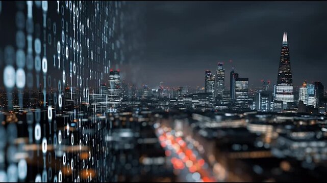 Smart digital city with connection cyber security network reciprocity over the twilight cityscape.future wireless digital city and social media networking systems that connects people within the city