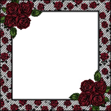 Red rose lace frame on patterned background
