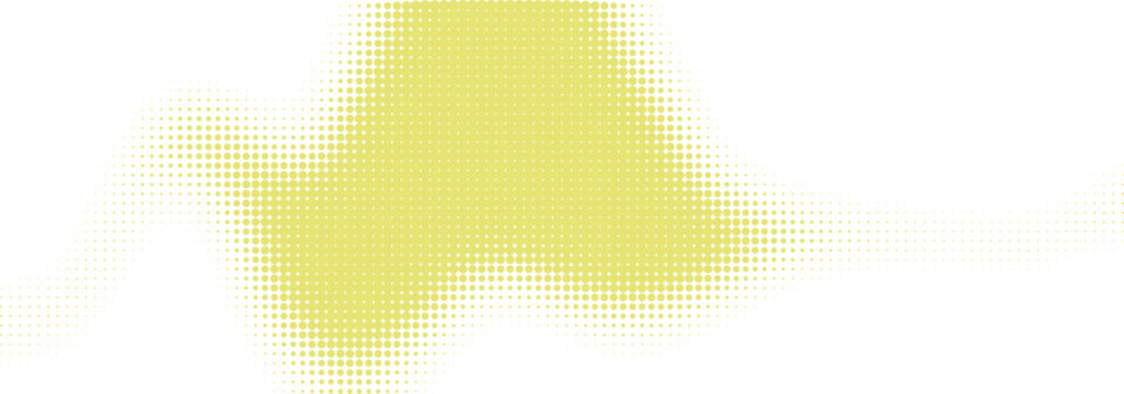 Abstract yellow halftone dot pattern with soft gradient texture and circular shape elements isolated on transparent background, Vector