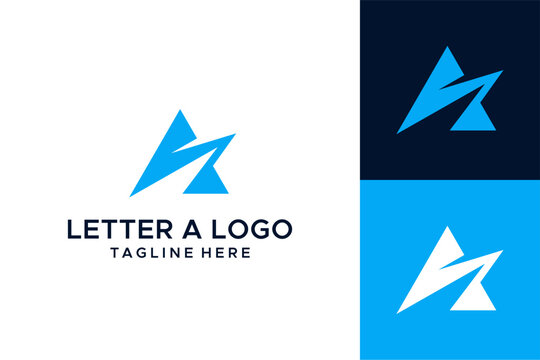 Modern abstract letter A design, geometric shape, blue and white color palette, suitable for tech, business, or creative brands.