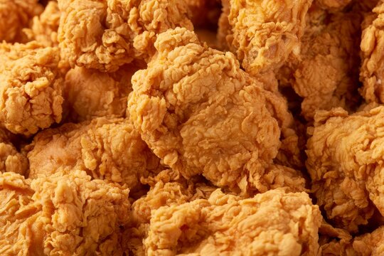 Fried chicken served in a restaurant kitchen during lunch time