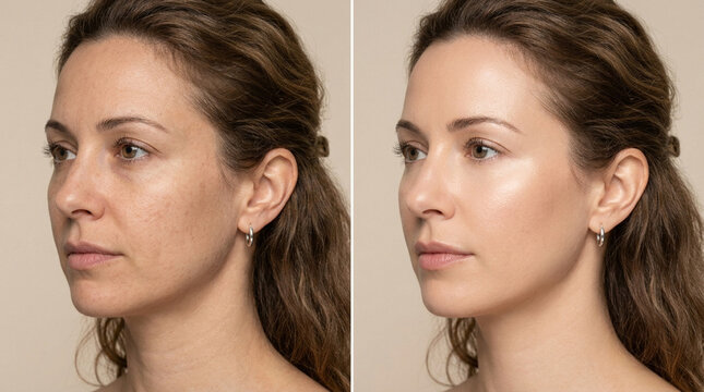 Before and After Makeup Transformation: Young Woman's Skin Refined and Radiant