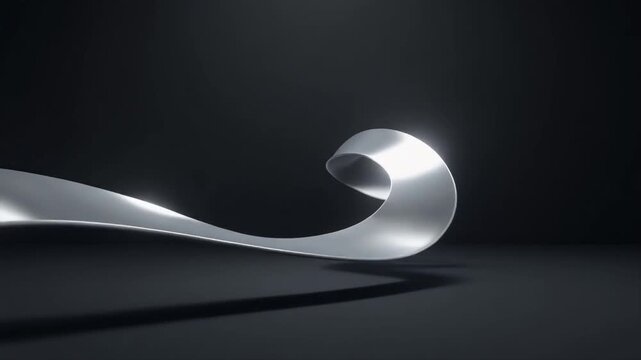 Smooth flowing silver metallic ribbon loop animation on dark background with elegant reflections