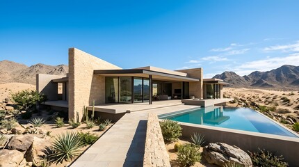 Fototapeta premium Modern Desert Luxury Villa with Infinity Pool