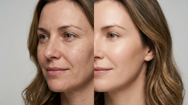 Before and After Skin Treatment Comparison: Woman's Face Transformation