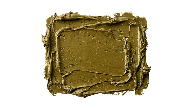 Thick olive green oil paint rectangular stroke featuring heavy impasto texture with visible brush marks rendered in high quality on transparent background