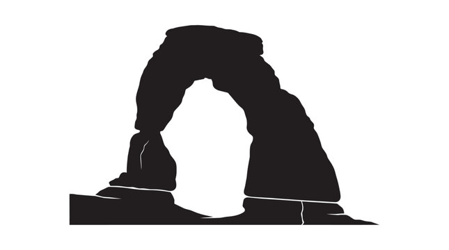 Delicate arch silhouette against on the white background showcases natural rock formation