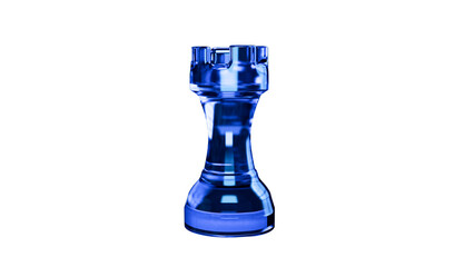 Blue glass rook chess piece isolated on transparent background, elegant 3D render symbolizing strategy, defense, competition, power, tactics, and intellectual gameplay © Matrix_3x