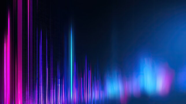 Abstract digital art with neon-colored vertical lines and glowing light trails