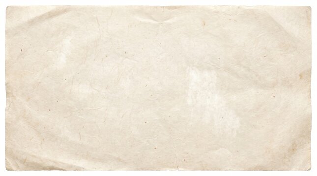 Natural handmade paper sheet with fibrous texture and subtle beige stains for artistic stationery backgrounds.