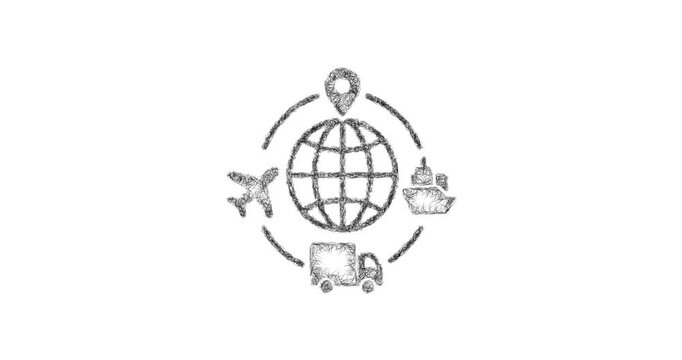 Sketch global logistics icon animation - smooth progressive reveal