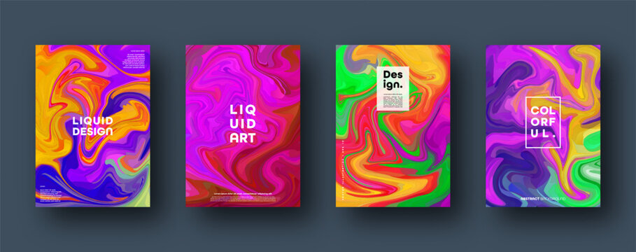Colorful modern abstract backgrounds with neon red, green, blue, purple, yellow and pink gradient. Dynamic color flow poster, banner. Vector illustration.