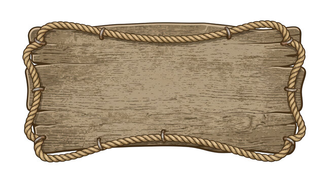 Wooden sign board with rope border isolated on transparent background