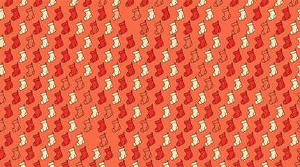 Obraz premium Christmas stocking seamless pattern orange red cream vector background for holiday