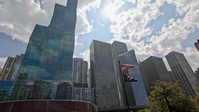 footage of Skyscrapers and office buildings in the skyline in Chicago Illinois USA