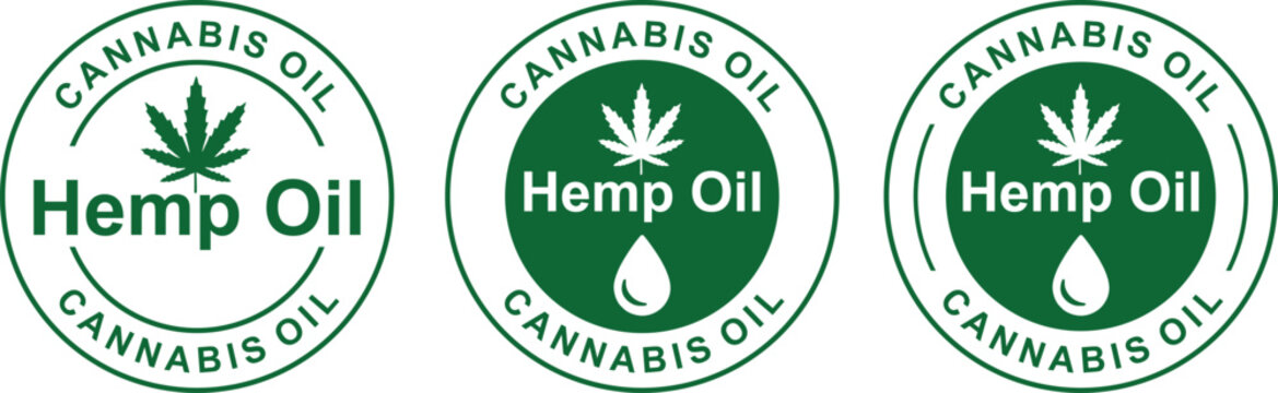 Hemp Oil & Cannabis Oil Vector Badge Label Set . Hemp Oil Badges . Cannabis Oil . 