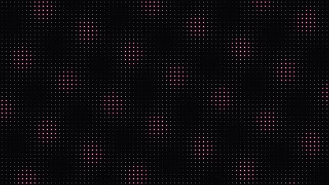 Retro digital LED halftone grid featuring moving dots, geometric structures, Retro Digital LED Halftone Grid with Moving Dots 4K Video
