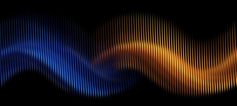 Abstract wave pattern with glowing blue and orange digital light streaks