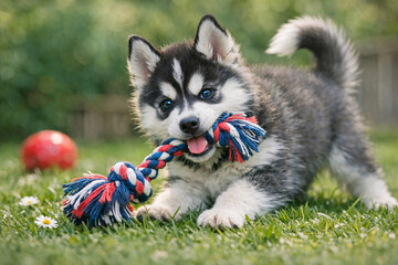 Fototapeta premium Happy Siberian Husky Puppy