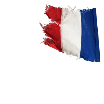 Ripped piece of the french flag with flag frayed edges on transparent background